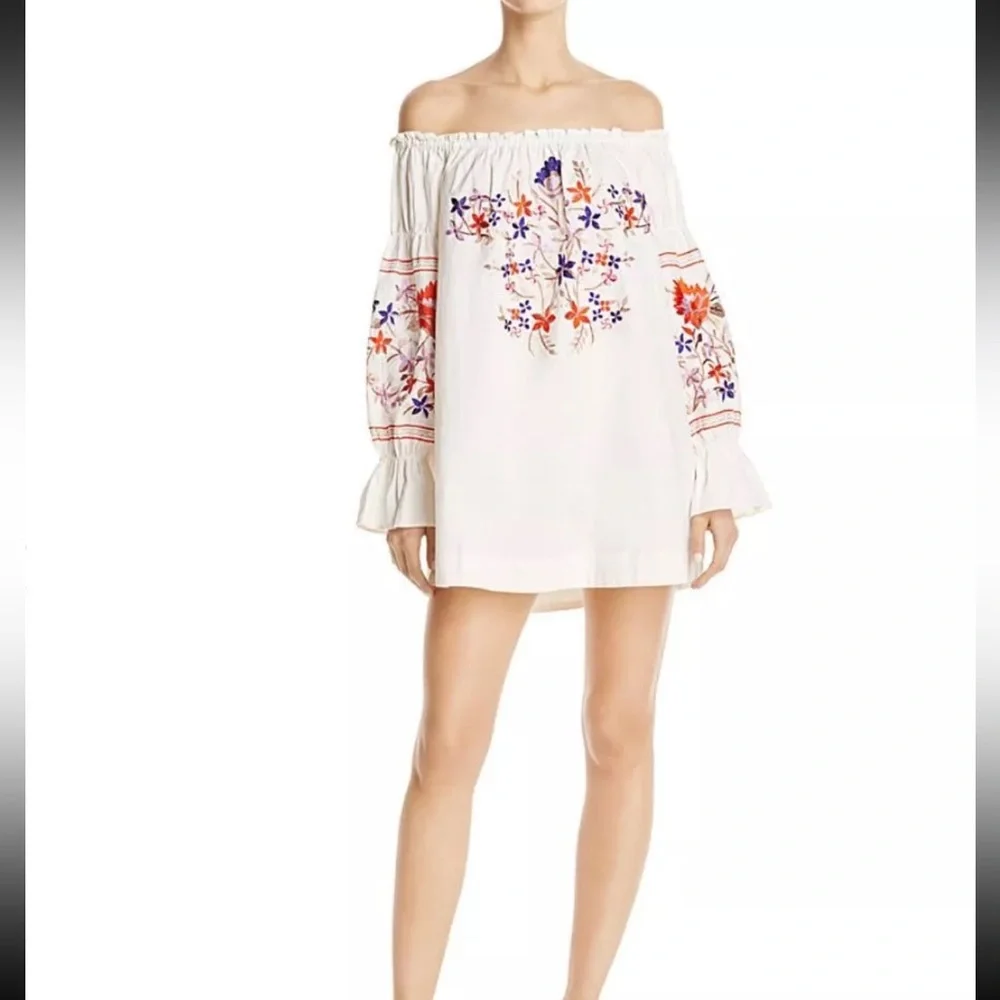 Free‎ People Fleur Du Jour Cotton Shift Dress XS Ivory embroidery XS